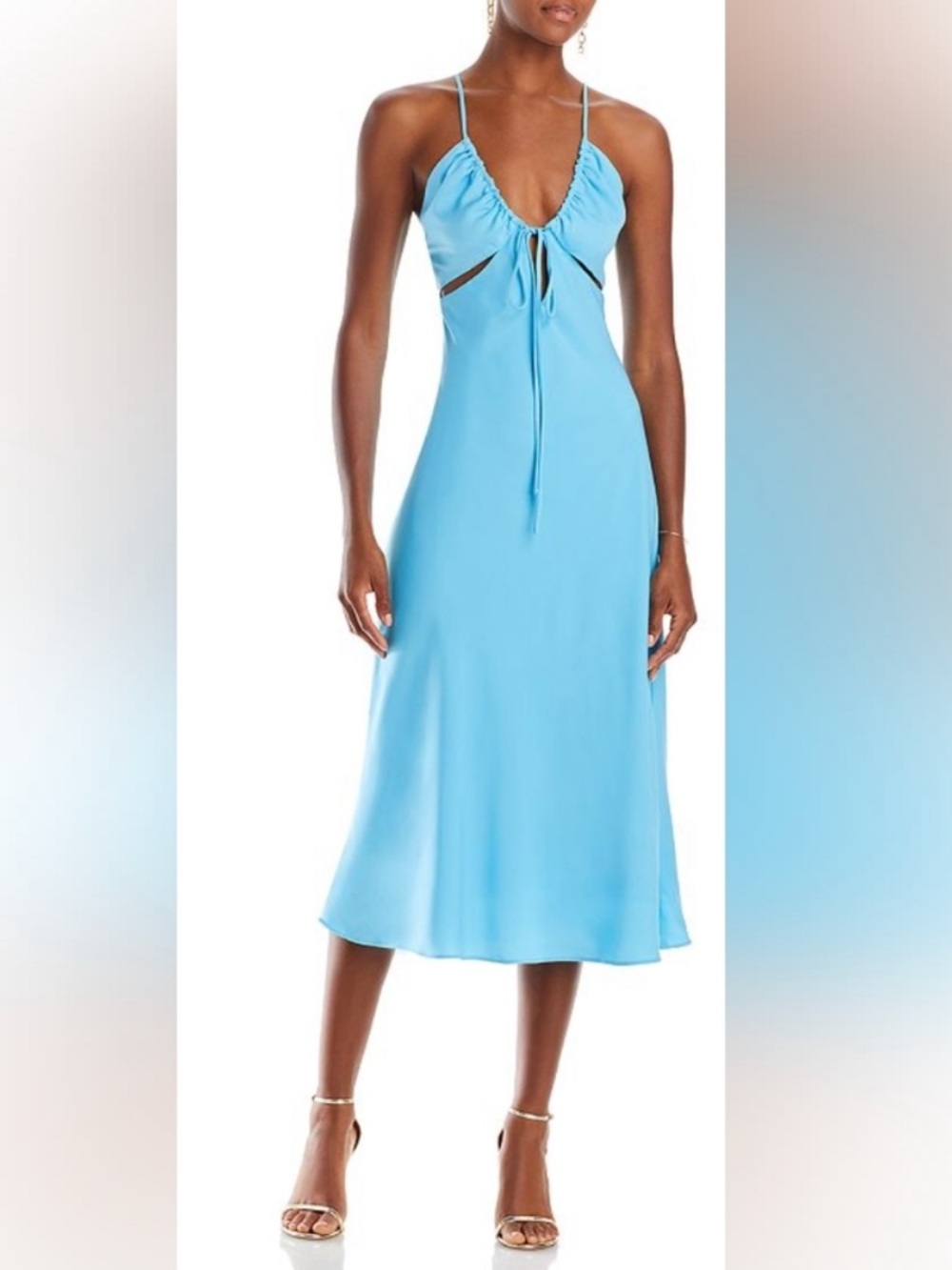 Lucy Paris Yvona blue satin cut-out midi dress size Medium
